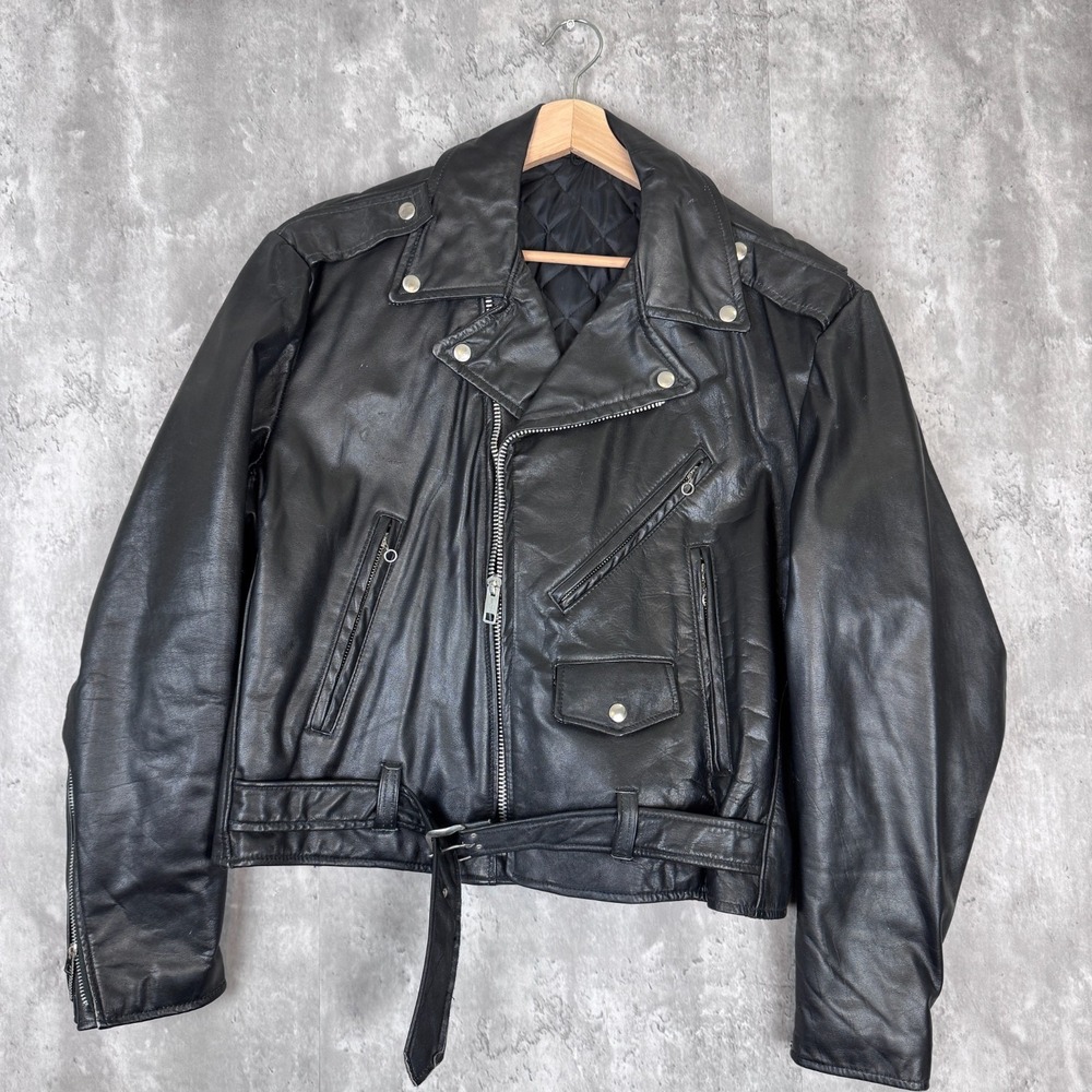 Vintage Leather Motorcycle Jacket‎ Mens 44 Black R Sherman Biker SERVAL 60s 70s